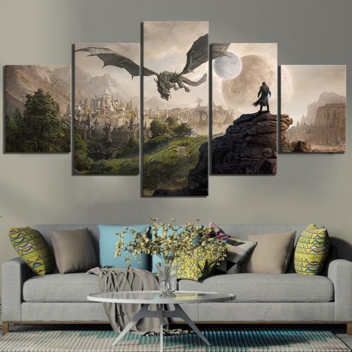 23063-NF The Elder Scrolls V Skyrim 18 Gaming - 5 Panel Canvas Art Wall Decor