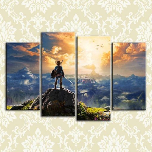22529-NF The Legend of Zelda Sunset Shooting Abstract Gaming 4 Pieces - 4 Panel Canvas Art Wall Decor