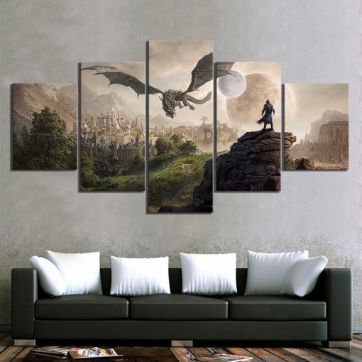 23063-NF The Elder Scrolls V Skyrim 18 Gaming - 5 Panel Canvas Art Wall Decor