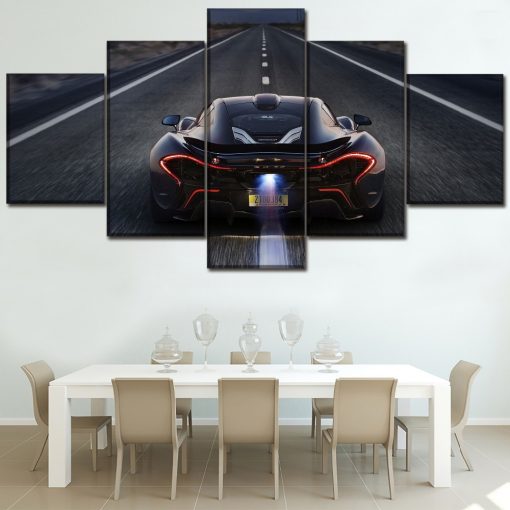 22480-NF McLaren P1 Back View Black And Red Car - 5 Panel Canvas Art Wall Decor