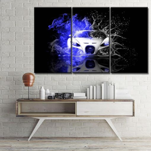 22840-NF Bugatti Veyron Blue Fire And Water Car - 5 Panel Canvas Art Wall Decor