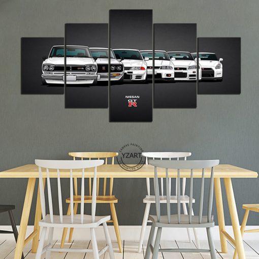 23201-NF Nissan Skyline GTR White Car - 5 Panel Canvas Art Wall Decor