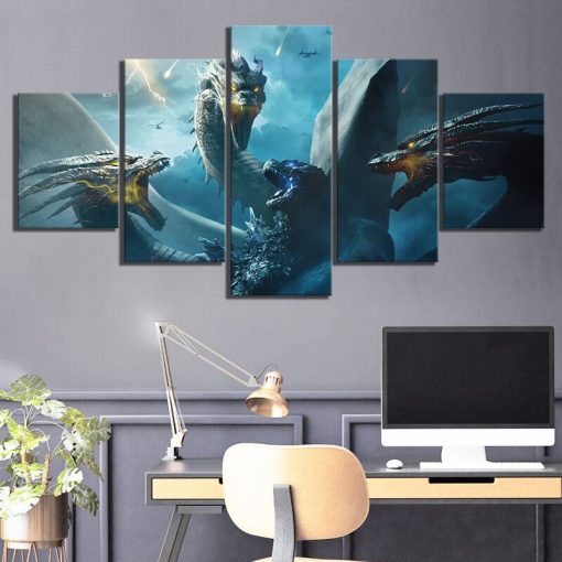 22624-NF Godzilla King Of The Monsters And Ghidorah Movie - 5 Panel Canvas Art Wall Decor