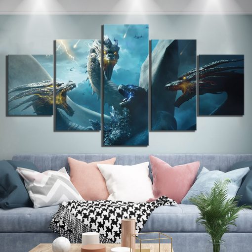 22624-NF Godzilla King Of The Monsters And Ghidorah Movie - 5 Panel Canvas Art Wall Decor