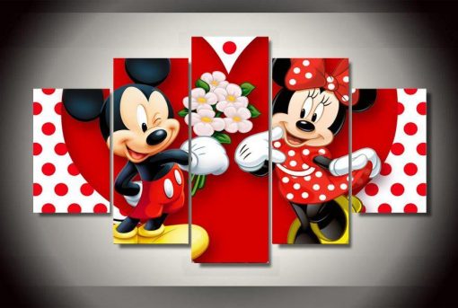22430-NF Mickey Mouse Mickey Giving Flowers To Minnie Cartoon - 5 Panel Canvas Art Wall Decor