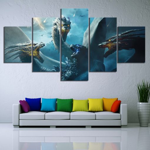 22624-NF Godzilla King Of The Monsters And Ghidorah Movie - 5 Panel Canvas Art Wall Decor