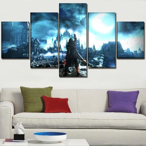 22843-NF Dark Souls III In Night Landscape Gaming - 5 Panel Canvas Art Wall Decor