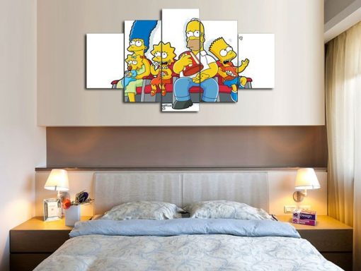 23094-NF Simpsons Family In The Cinema Cartoon - 5 Panel Canvas Art Wall Decor