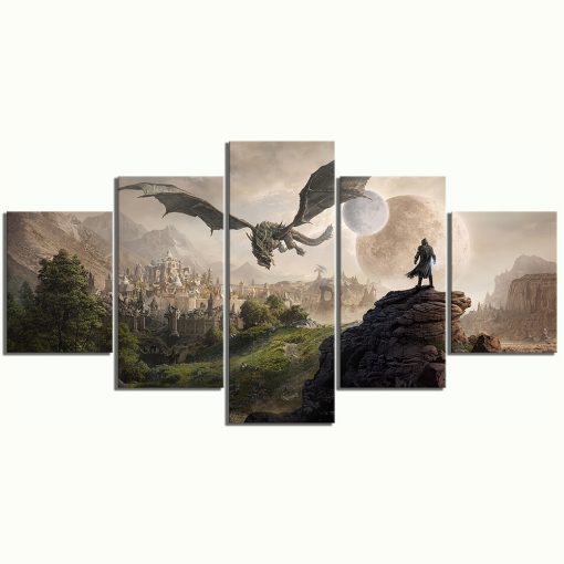 23063-NF The Elder Scrolls V Skyrim 18 Gaming - 5 Panel Canvas Art Wall Decor