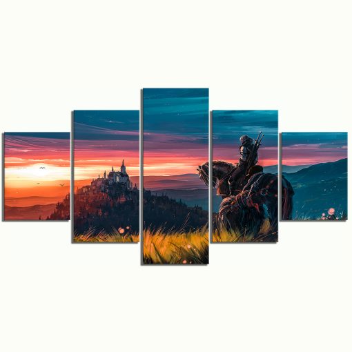 23053-NF The Witcher 3 Wild Hunt Sunset Landscape Gaming - 5 Panel Canvas Art Wall Decor