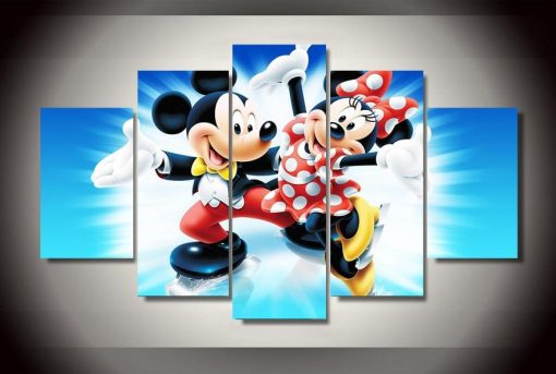 23192-NF Mickey Mouse Mickey Dancing Wih Winnie Cartoon - 5 Panel Canvas Art Wall Decor