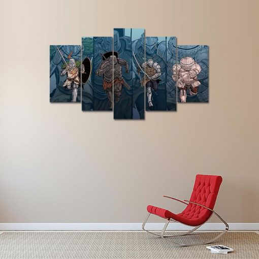 22844-NF Dark Souls Characters Gaming - 5 Panel Canvas Art Wall Decor