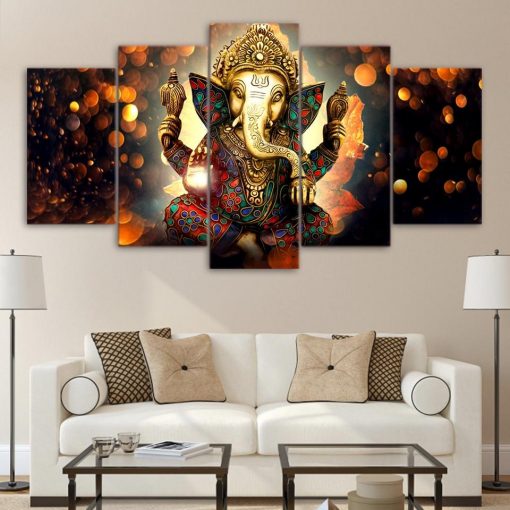 22829-NF Lord Ganesha Vinayaka Ganapati Statue Religion - 5 Panel Canvas Art Wall Decor