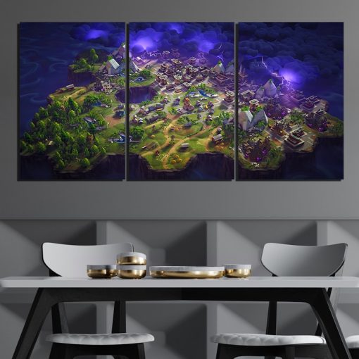22257-NF Game Map Fortnite Gaming 3 Pieces - 3 Panel Canvas Art Wall Decor