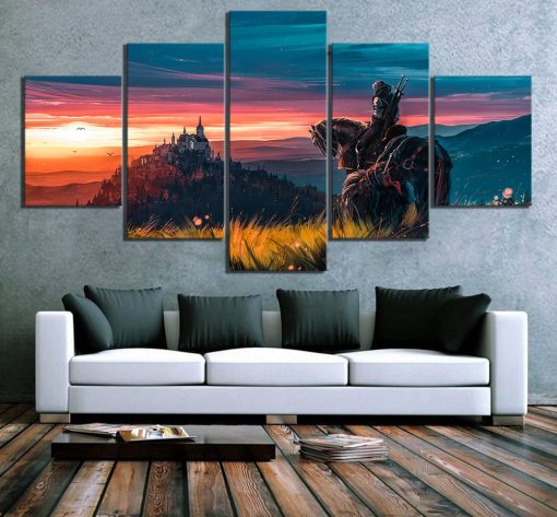 23053-NF The Witcher 3 Wild Hunt Sunset Landscape Gaming - 5 Panel Canvas Art Wall Decor