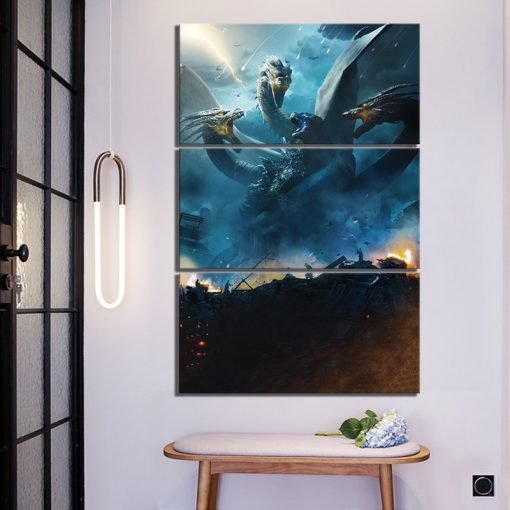23075-NF Godzilla King Of The Monsters Ghidorah Monster Science Fiction Movie 3 Pieces - 3 Panel Canvas Art Wall Decor