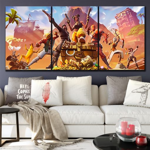 22835-NF Let’s Fight Fortnite Gaming 3 Pieces - 3 Panel Canvas Art Wall Decor