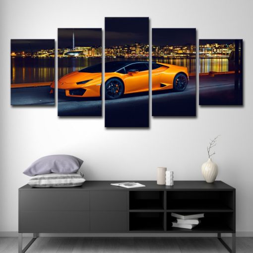 23188-NF Lamborghini Orange Super Car - 5 Panel Canvas Art Wall Decor