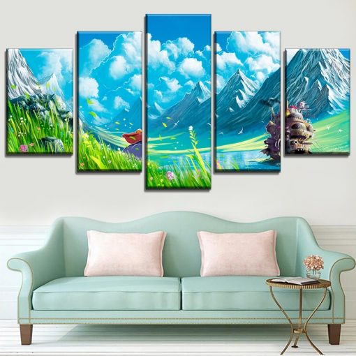 22809-NF Howl’s Moving Castle Nature Anime - 5 Panel Canvas Art Wall Decor