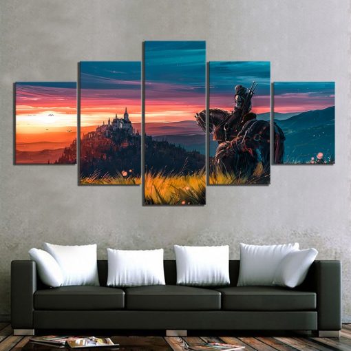 23053-NF The Witcher 3 Wild Hunt Sunset Landscape Gaming - 5 Panel Canvas Art Wall Decor