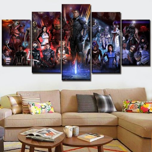 22827-NF Mass Effect Characters Poster 1 Gaming - 5 Panel Canvas Art Wall Decor