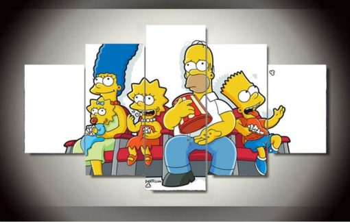 23094-NF Simpsons Family In The Cinema Cartoon - 5 Panel Canvas Art Wall Decor