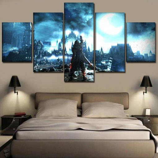 22843-NF Dark Souls III In Night Landscape Gaming - 5 Panel Canvas Art Wall Decor