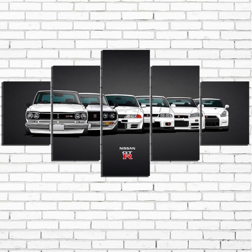 23201-NF Nissan Skyline GTR White Car - 5 Panel Canvas Art Wall Decor