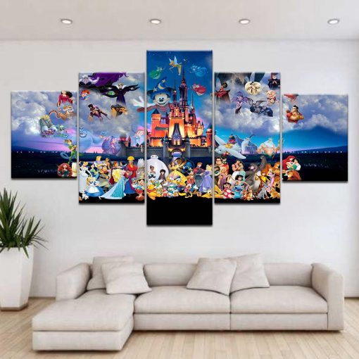 22330-NF Mickey Mouse Castle Cartoon - 5 Panel Canvas Art Wall Decor