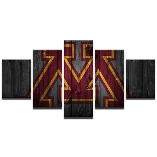 22427-NF Minnesota Gophers College Barnwood Style Sport - 5 Panel Canvas Art Wall Decor