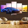 22841-NF BMW Blue Car At Sunset Car - 5 Panel Canvas Art Wall Decor