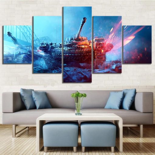 23198-NF Battlefield 5 Tanks Gaming - 5 Panel Canvas Art Wall Decor