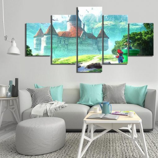 22846-NF Super Mario Standing In Front Of The Castle Game - 5 Panel Canvas Art Wall Decor