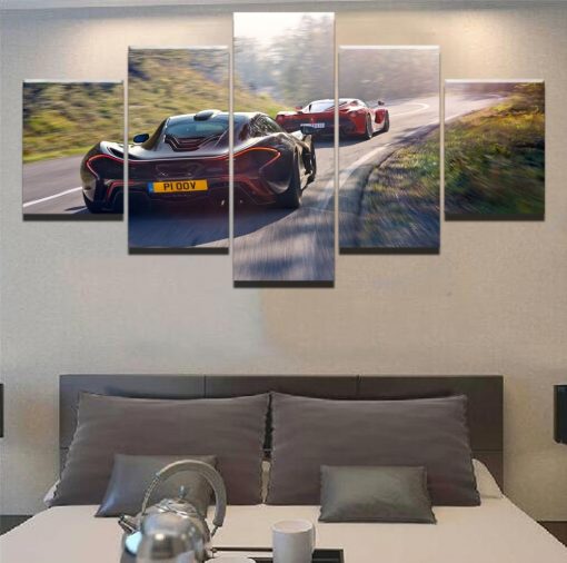 23200-NF McLaren P1 Black And Red Sports Car - 5 Panel Canvas Art Wall Decor