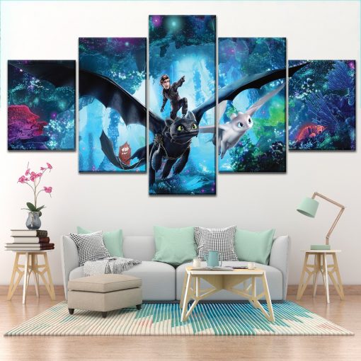 22462-NF How To Train Your Dragon The Hidden World Poster Cartoon - 5 Panel Canvas Art Wall Decor