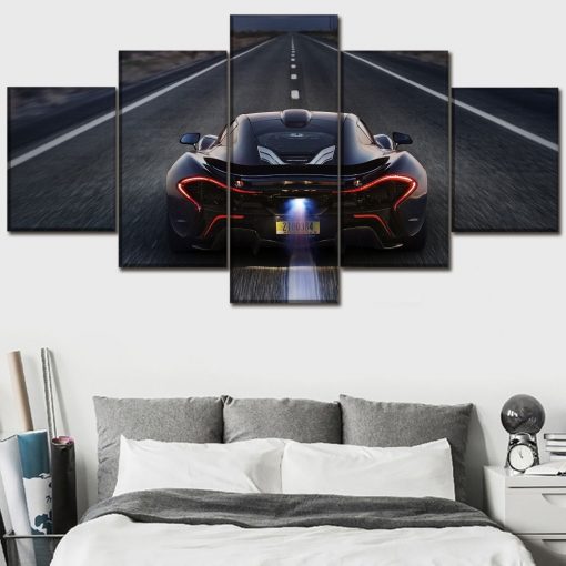 22480-NF McLaren P1 Back View Black And Red Car - 5 Panel Canvas Art Wall Decor