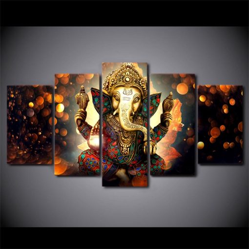 22829-NF Lord Ganesha Vinayaka Ganapati Statue Religion - 5 Panel Canvas Art Wall Decor