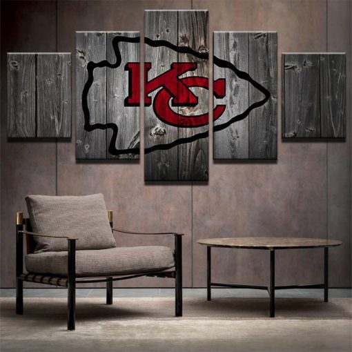 22539-NF Kansas City Chiefs Football Logo Sport - 5 Panel Canvas Art Wall Decor