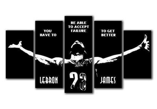 22790-NF Lebron James Basketball Star Black Banner Quotes Celebrity - 5 Panel Canvas Art Wall Decor