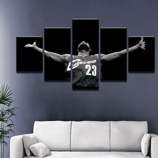 22466-NF Lebron James 23 Of Cleveland Cavaliers Team Basketball - 5 Panel Canvas Art Wall Decor