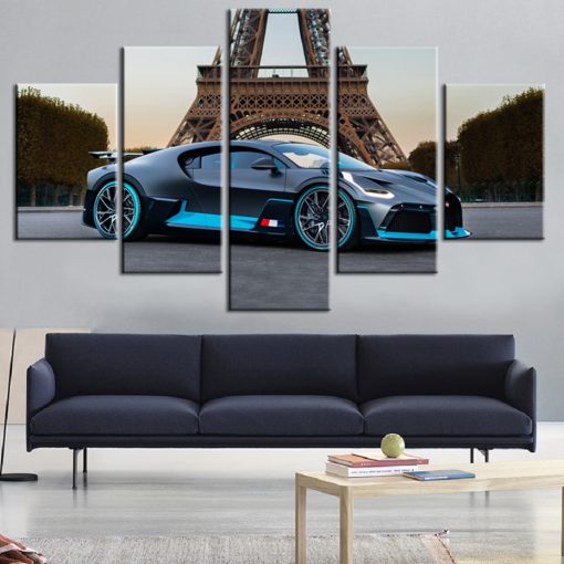 23096-NF Black Bugatti Divo In Paris Car - 5 Panel Canvas Art Wall Decor