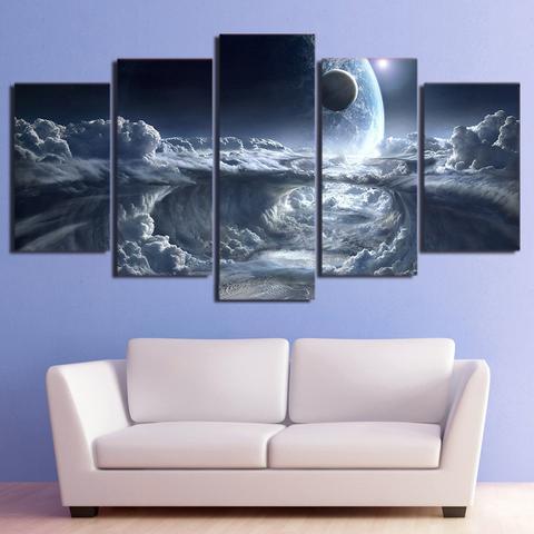 23597-NF Alien Planet, Moon And Space Space - 5 Panel Canvas Art Wall Decor