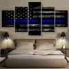 22345-NF American Flag with Police Blue Line Abstract - 5 Panel Canvas Art Wall Decor