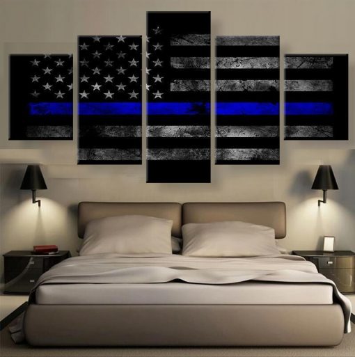 22345-NF American Flag with Police Blue Line Abstract - 5 Panel Canvas Art Wall Decor