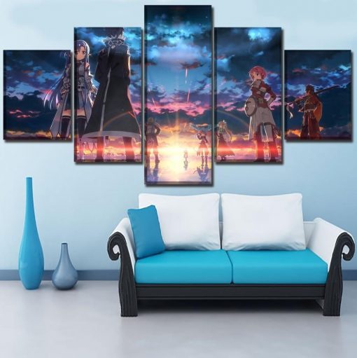 23277-NF Sword Art Online II Main Characters 1 Anime - 5 Panel Canvas Art Wall Decor