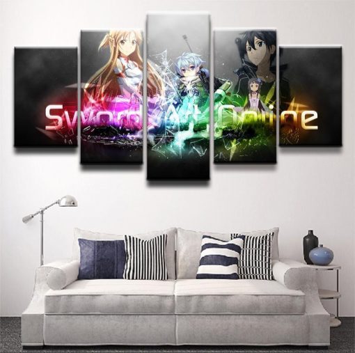 23278-NF Sword Art Online Main Characters 2 Anime - 5 Panel Canvas Art Wall Decor