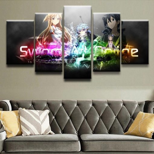 23278-NF Sword Art Online Main Characters 2 Anime - 5 Panel Canvas Art Wall Decor