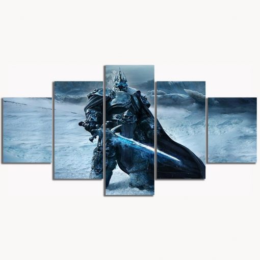 23049-NF Arthas The Lich King World of Warcraft Gaming - 5 Panel Canvas Art Wall Decor