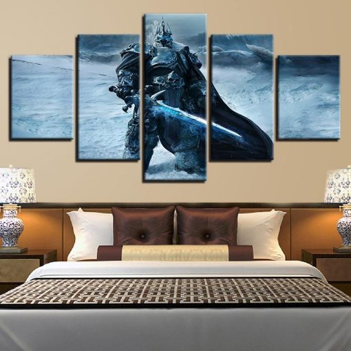 23049-NF Arthas The Lich King World of Warcraft Gaming - 5 Panel Canvas Art Wall Decor