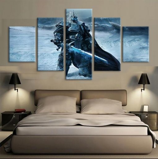 23049-NF Arthas The Lich King World of Warcraft Gaming - 5 Panel Canvas Art Wall Decor